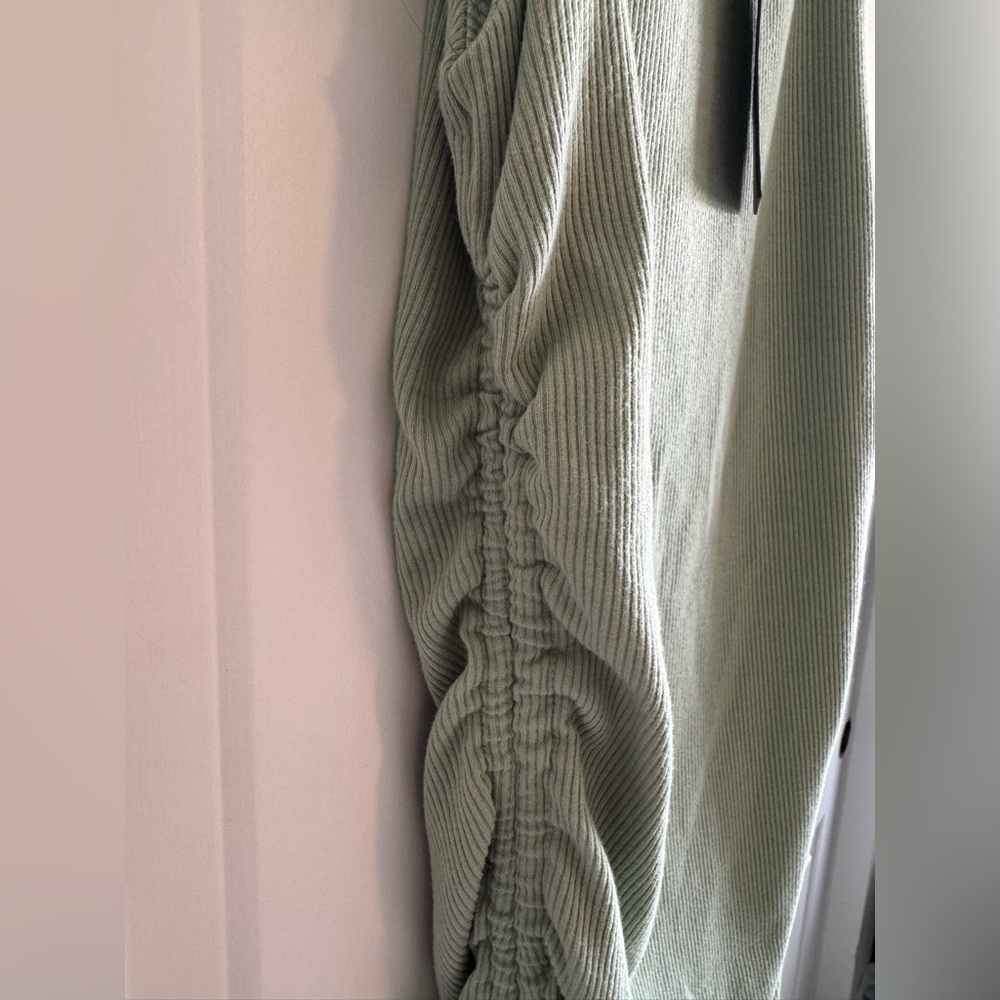 Lulu’s Over and Over Sage Green Ribbed Drawstring Ruched Bodycon Dress - Picture 6 of 9